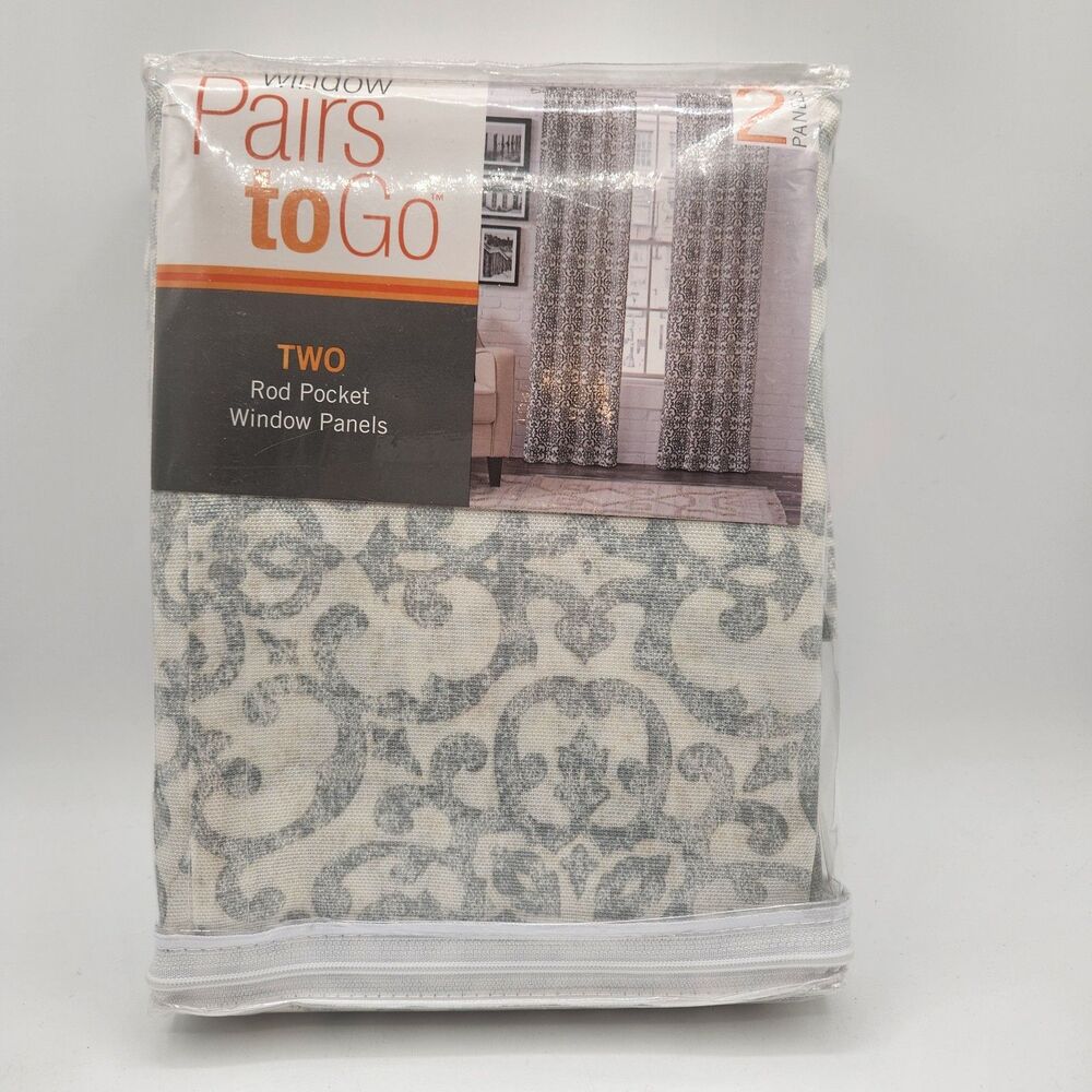 Pairs to Go Brockwell Spa Rod Pocket Curtain Two Panels Ivory Gray 56x95 New